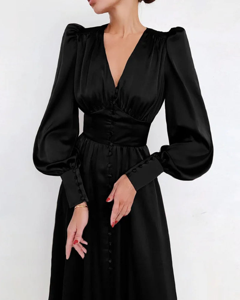 Levoire | Robe Maxi en Soie Décolleté en V pour Femmes Noir