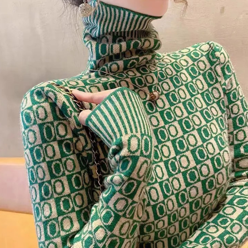 Levoire | Pull à col haut pour femmes Imprimé, Élégant et Doux Vert