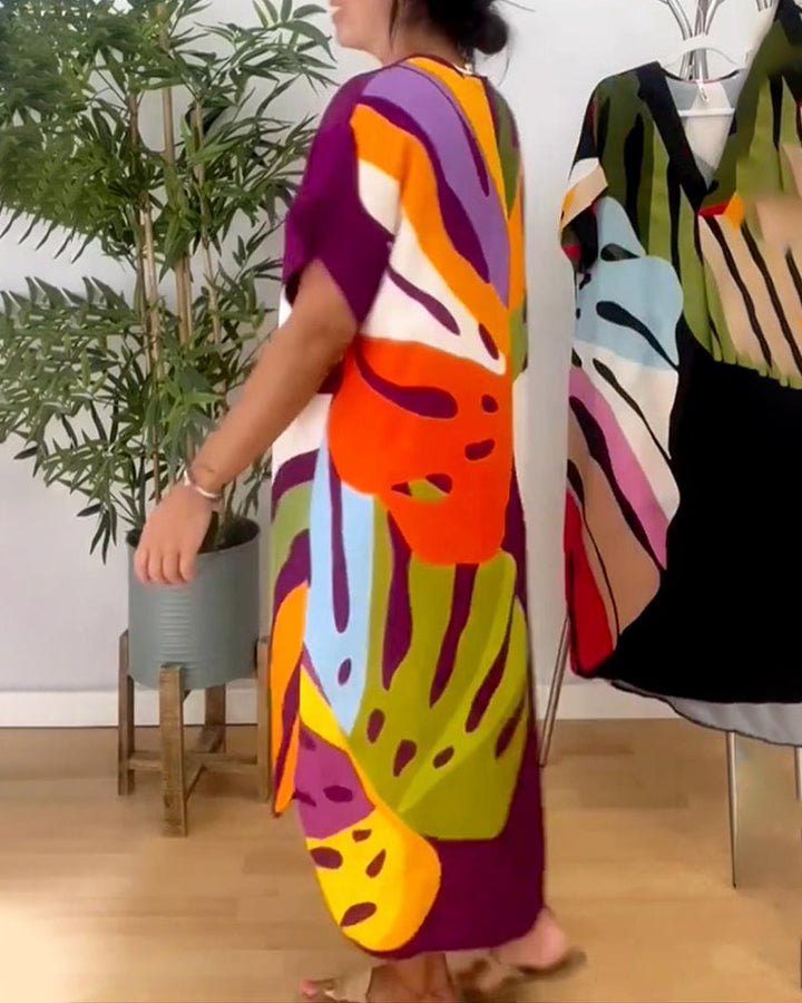 Levoire | Robe Midi Bohème À Col V Avec Un Col Coloré
