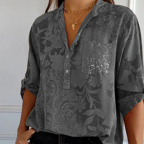 Levoire | Blouse À Manches Longues Avec Motif Floral Gris
