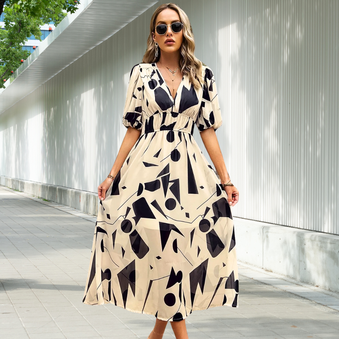 Levoire | Robe Intemporelle À Manches Bouffantes Midi Khaki