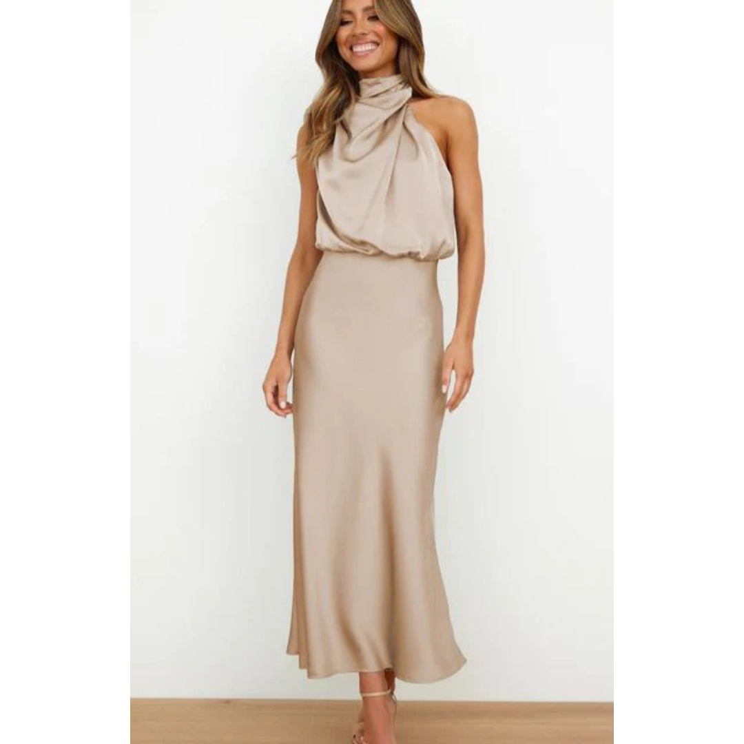 Levoire | Robe D'Invité De Mariage Sans Manches À Col Licou Pour - Femmes - Maxi Kaki