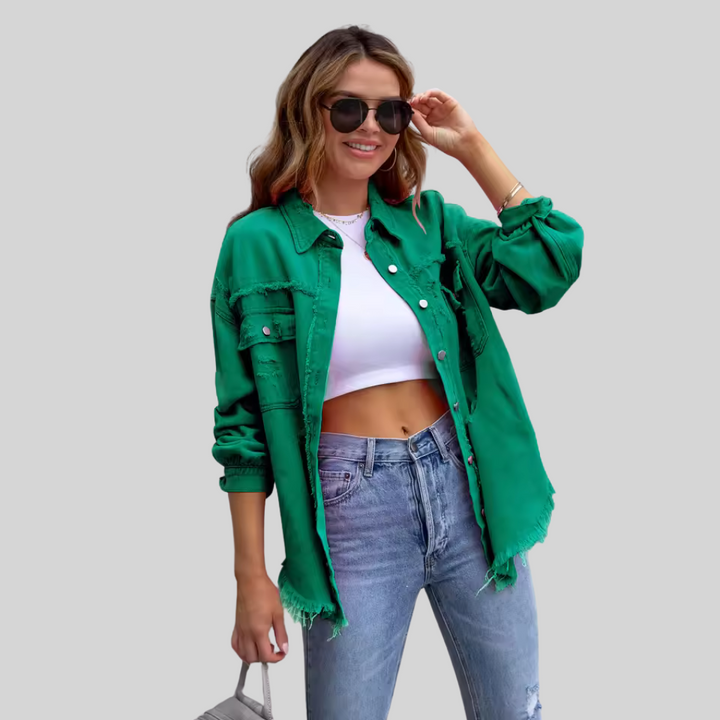 Levoire | Veste en jean frangée pour femmes tendance et confortable Vert