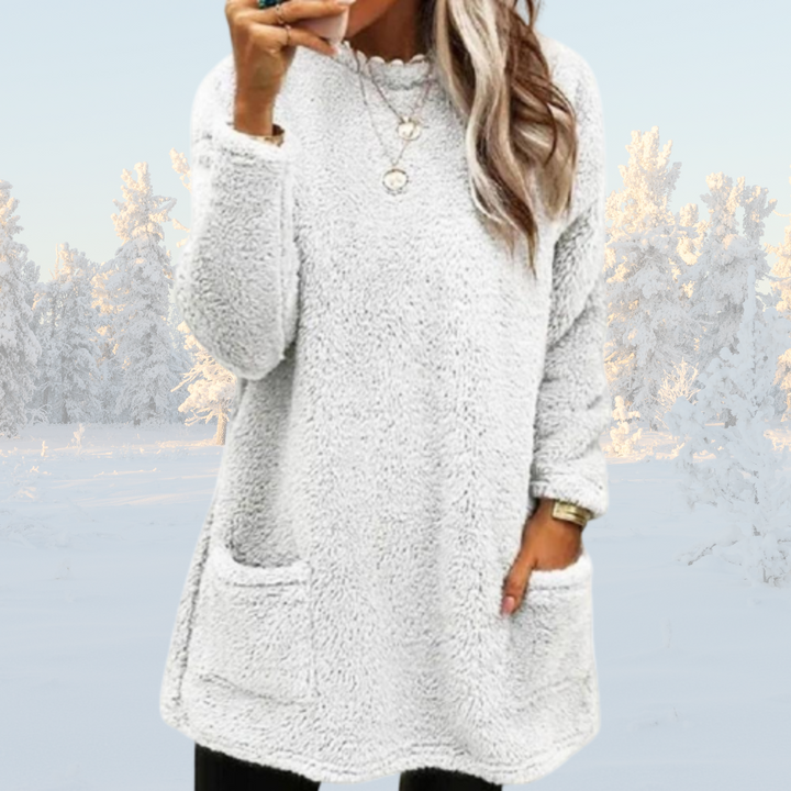 Levoire | Pull Plus Long Avec Fleece Sherpa Pour Femmes Blanc