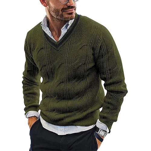 Levoire | Pull En Tricot Classique Pour Hommes Avec Col En V Vert