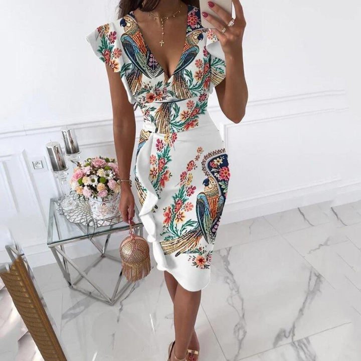 Levoire | Robe avec décolleté en V Blanche et Bleu