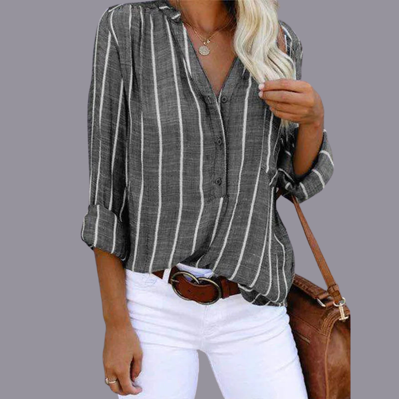 Levoire | Blouse femme élégante décontractée à rayures blouse d'été pour femmes Gris