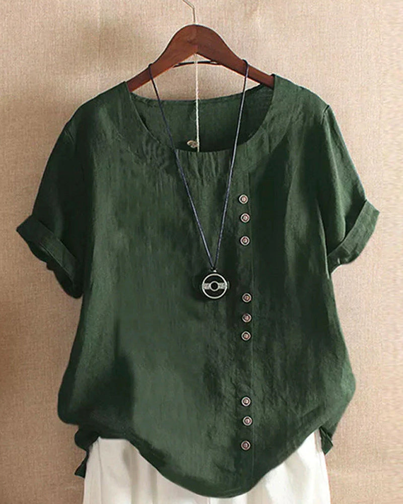 Levoire | Chemise À Manches Courtes Avec Col Rond Et Boutons Vert