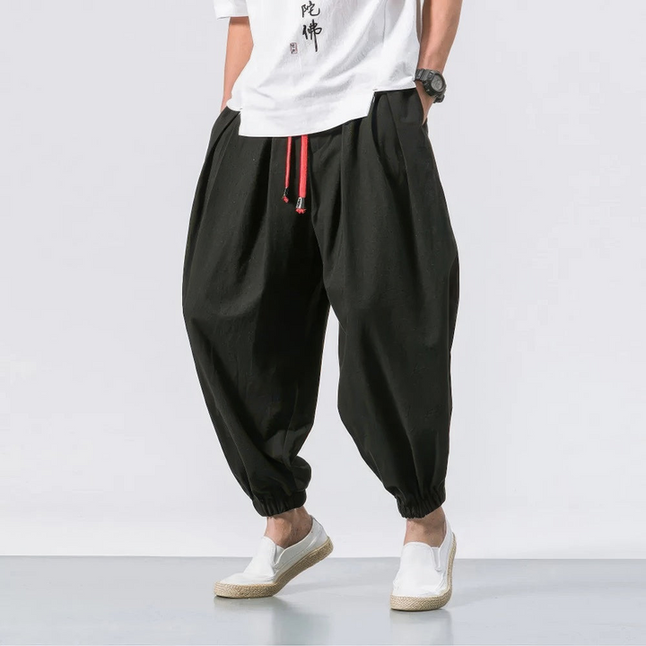 Levoire | Pantalon Harem en Lin pour Homme Pantalon d'Été Confortable pour Hommes Noir