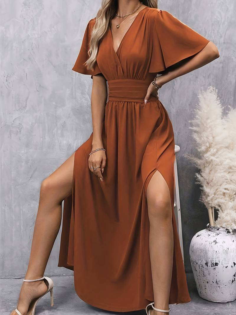 Levoire | Robe Boho Longue pour Femmes avec Fente Brun Élégante pour Femmes