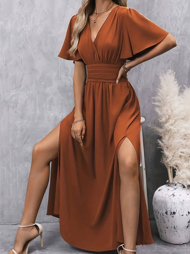 Levoire | Robe Boho Longue pour Femmes avec Fente Brun Élégante pour Femmes