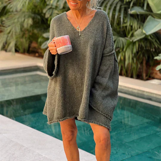 Levoire | Pull Femme Élégant À Décolleté En V Gris
