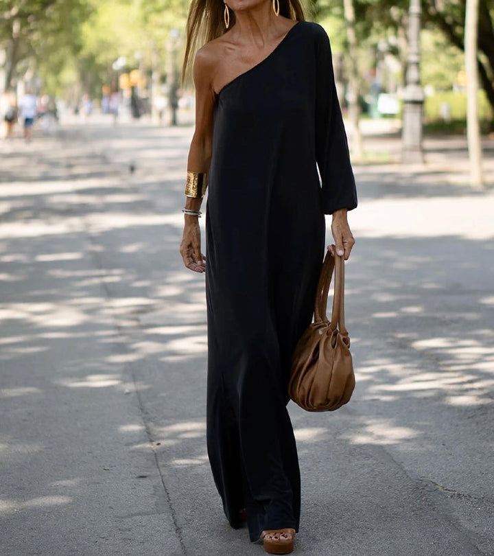 Levoire | Robe à épaules libres Diagonal Shoulder Solid Colour