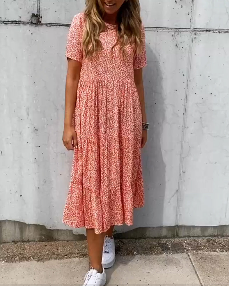 Levoire | Robe À Manches Courtes Avec Motif Floral Rot