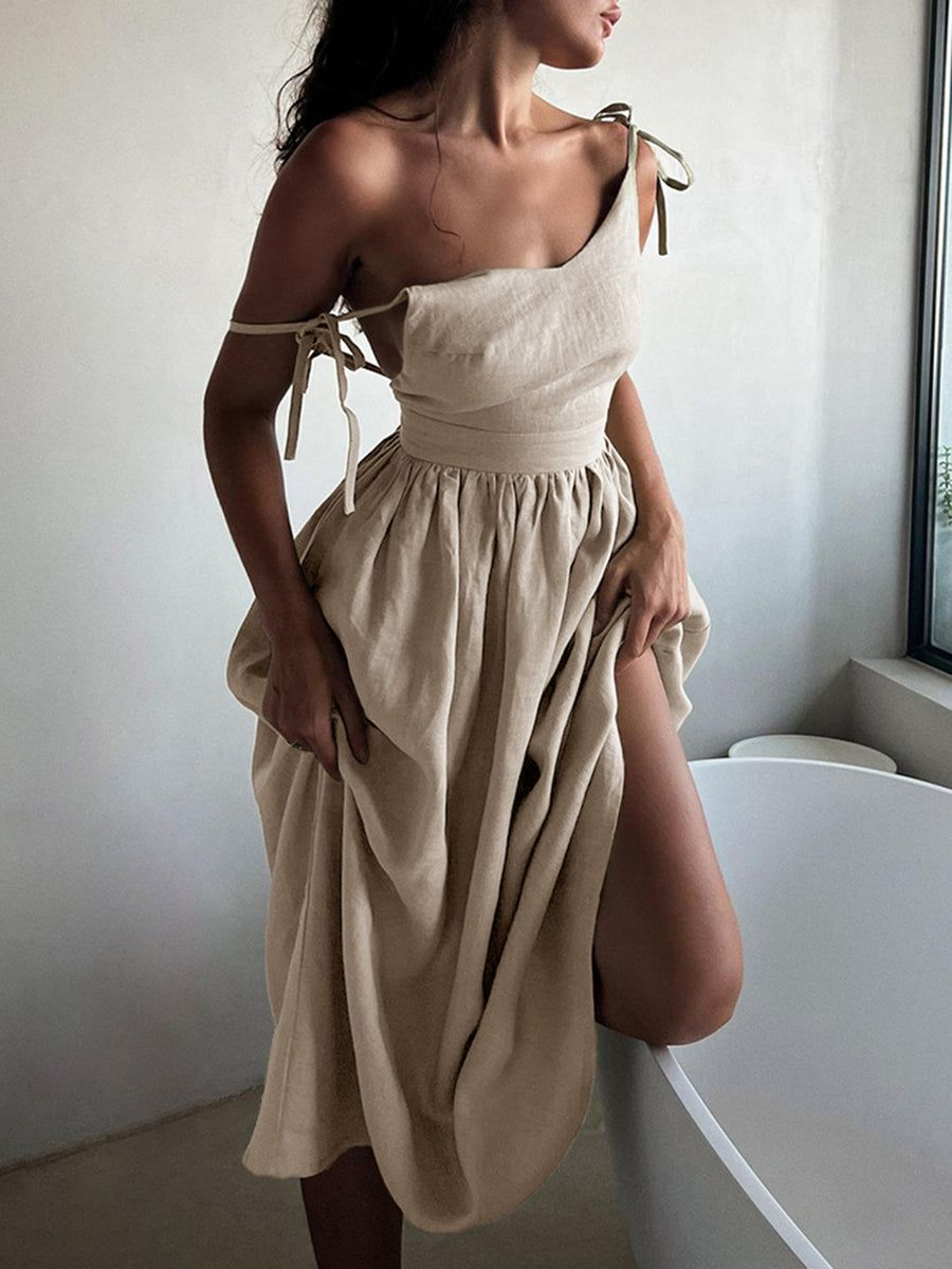 Levoire | Vestido de playa de algodón/lino : estilo vintage Beige