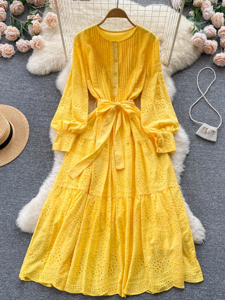 Levoire | Ösen À Manches Longues Robe Longue Jaune Une taille