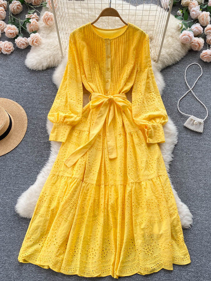 Levoire | Ösen À Manches Longues Robe Longue Jaune Une taille