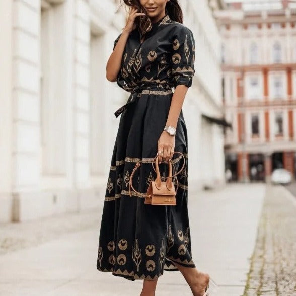 Levoire | Robe Midi D'Été Avec Un Motif Unique Pour Un Look Frais Noir
