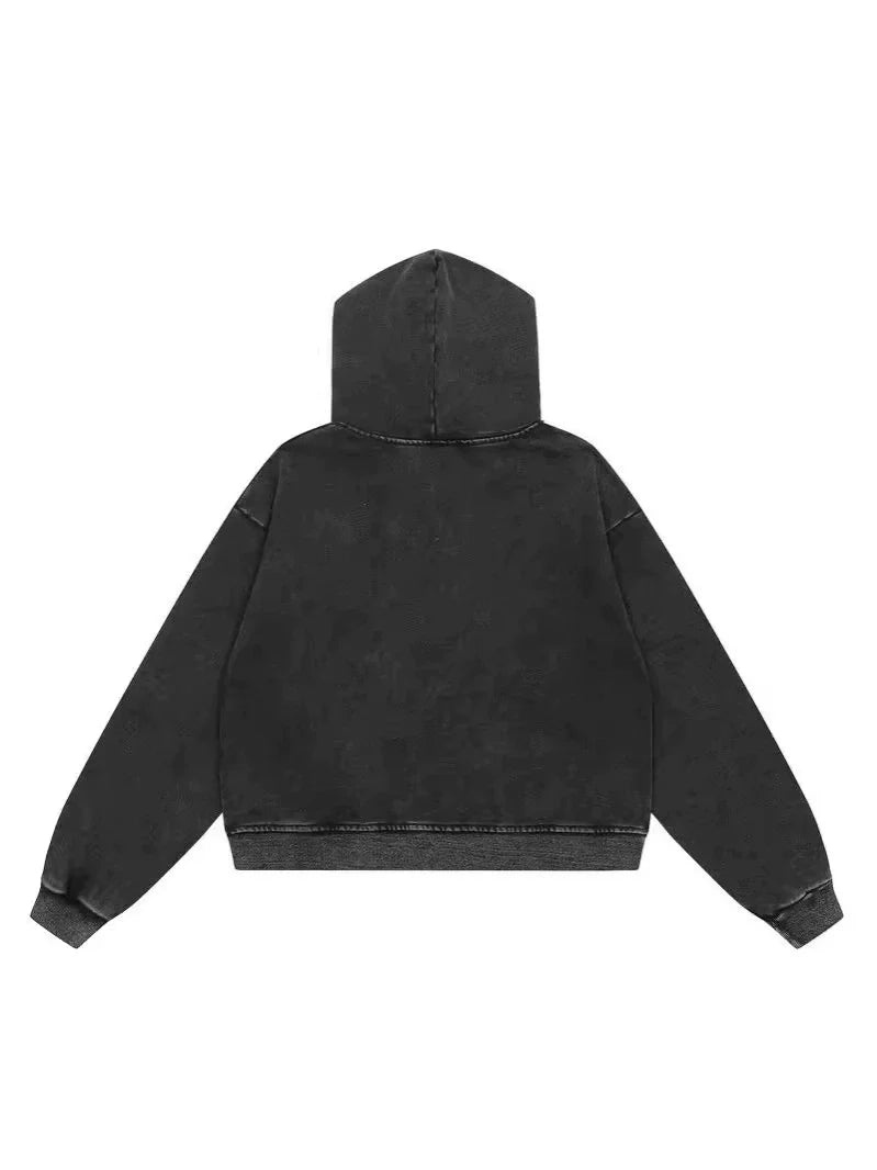 Levoire | Pull à capuche zippé pour hommes en tissu lavé Pull avec fermeture éclair pour hommes