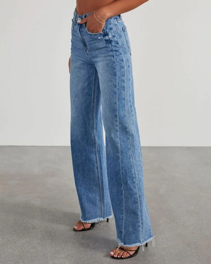 Levoire | Pantalon taille haute en jean pour femme - Bleu