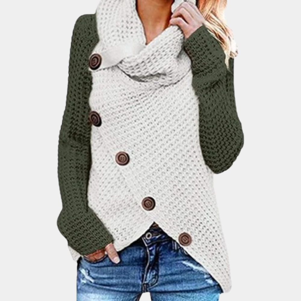 Levoire | Pull Femme Avec Détail de Bouton Asymétrique Pull Tendance Pour Femmes Vert olive