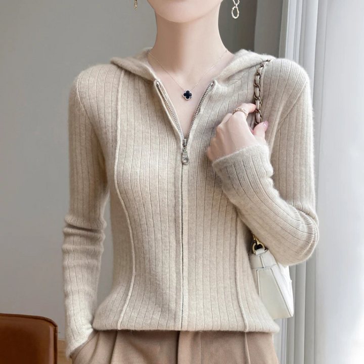 Levoire | Veste femme à zip Slim Fit avec capuche en tricot Hellebrun