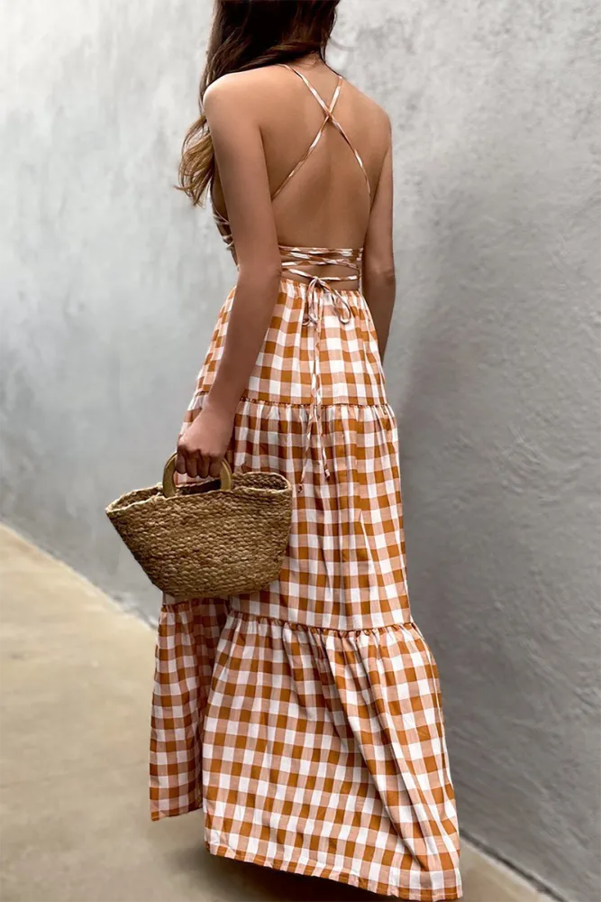 Levoire | Robe dos-nu décontractée avec french à carreaux pour les vacances