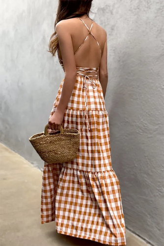 Levoire | Robe dos-nu décontractée avec french à carreaux pour les vacances