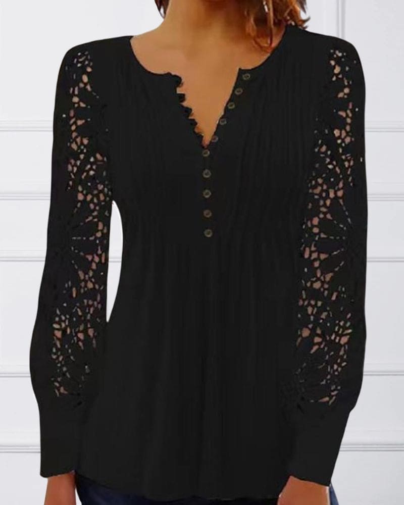 Levoire | Blouse En Dentelle À Manches Longues Et Décolleté En V