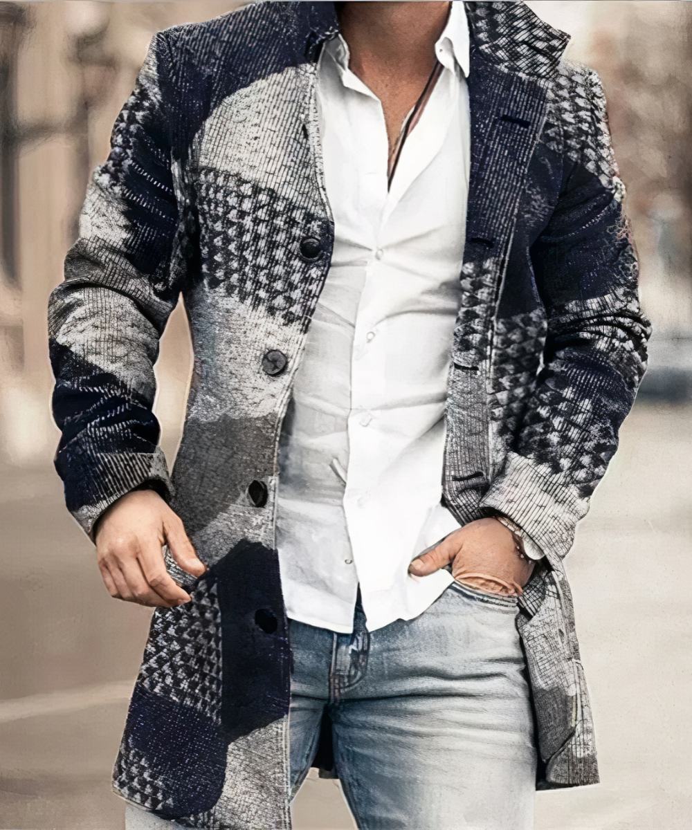 Levoire | Manteau Trench Chaud Pour Hommes Bleu Gris
