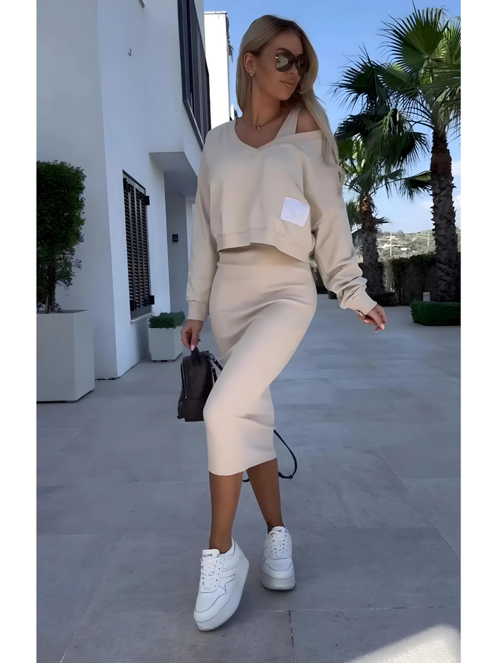 Levoire | Robe Confortable Et Ensemble De Pull Beige