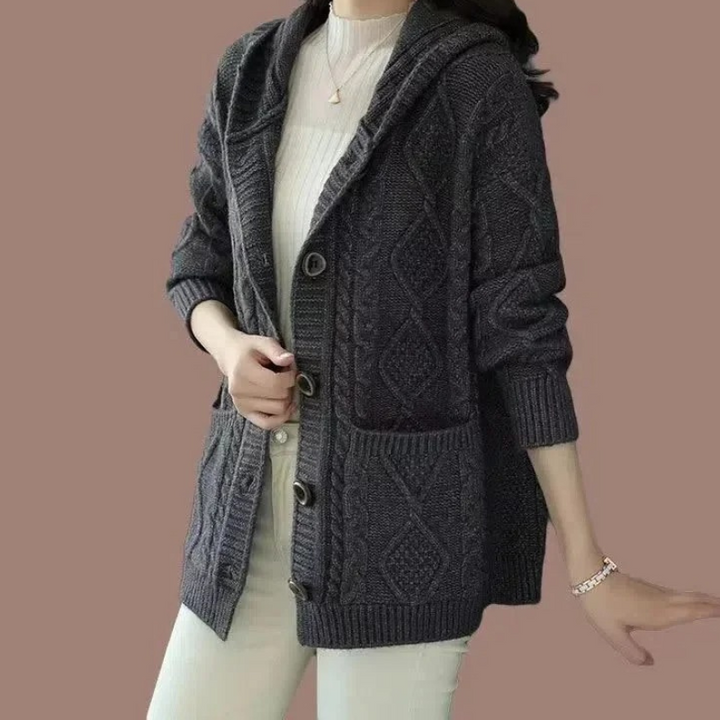 Levoire | Gilet en tricot pour femmes avec col, boutons et poches Noir