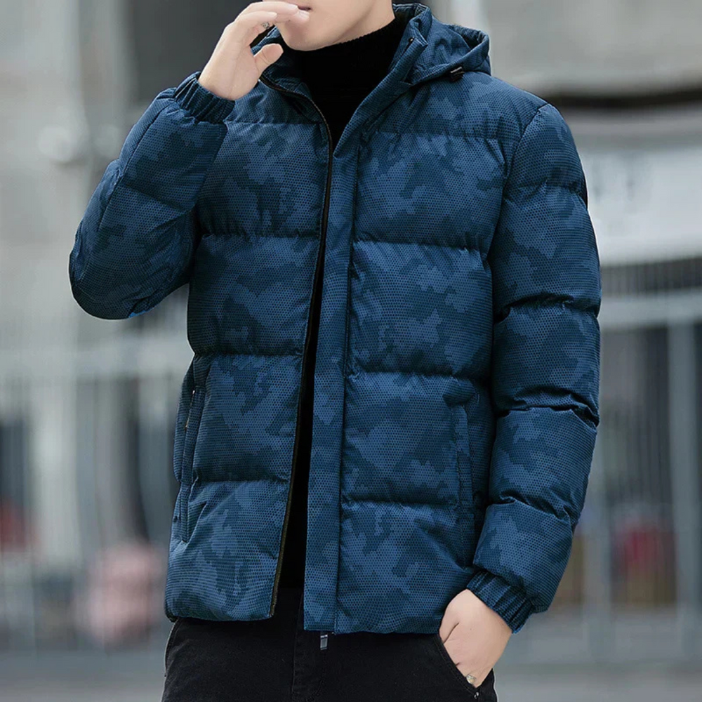 Levoire | Fleece Doudoune Jacket Hommes Capuche Marine bleu