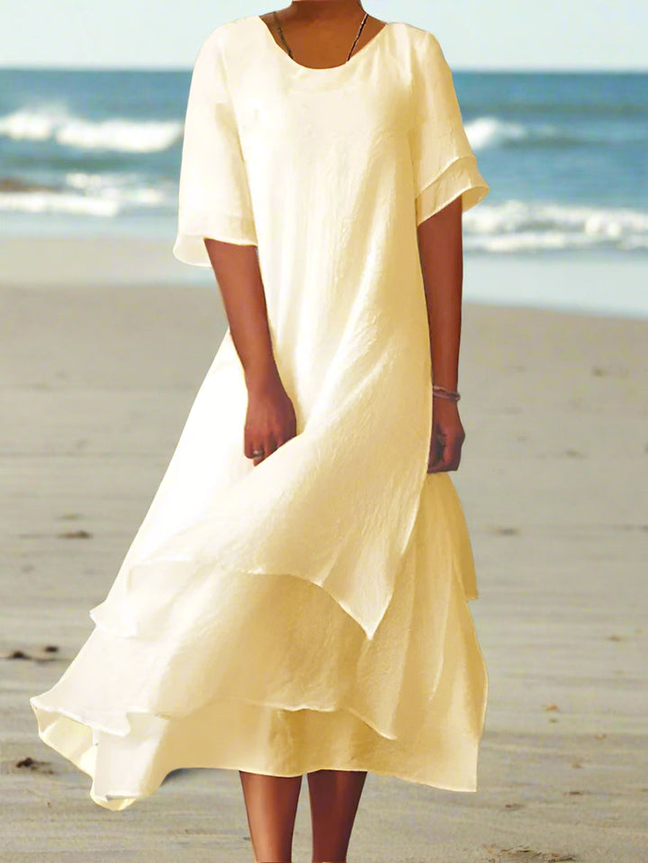 Levoire | Robe À Manches Courtes, Fente Et Col Ronde