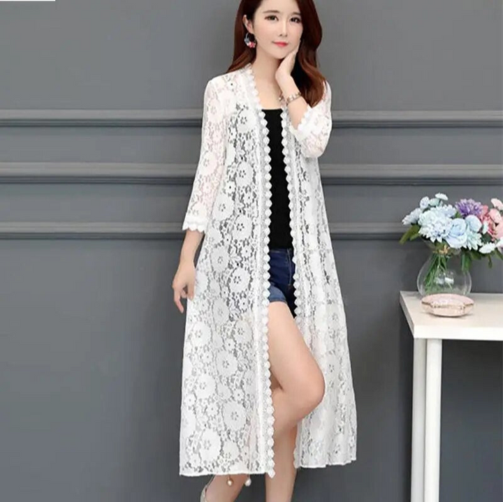 Levoire | Élégante veste pour femmes cardigan long à bords Blanc