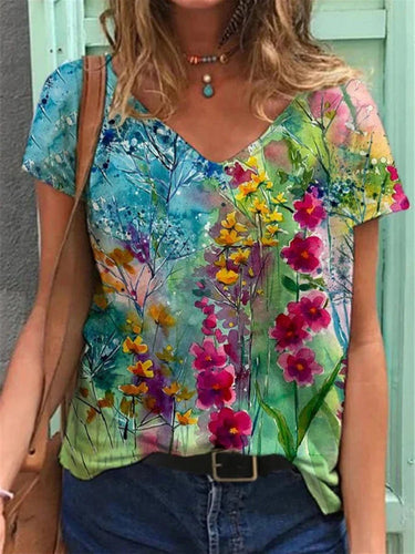 Levoire | Chemise À Col En V Peinture Art Floral