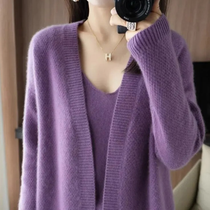 Levoire | Gilet Femme Ouvert Doux en Maille Superposé Lilas