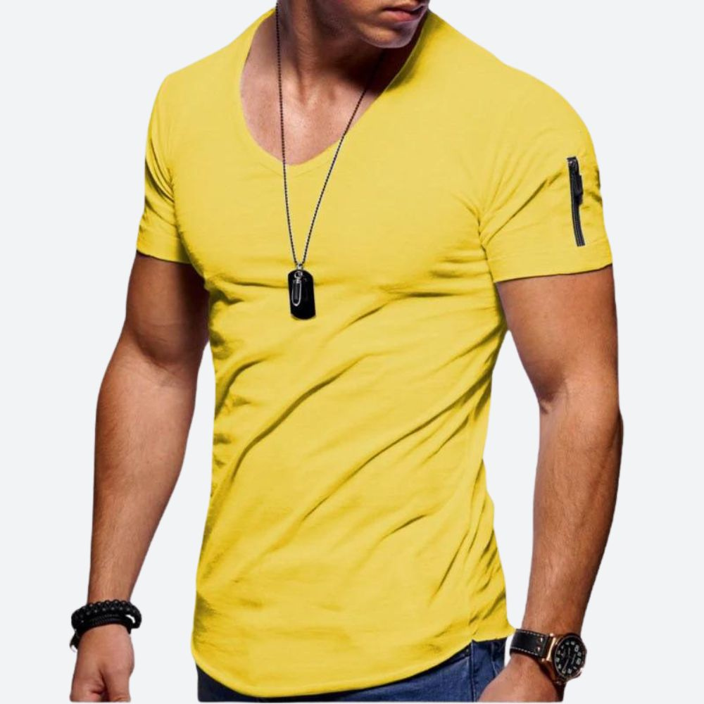 Levoire | T-shirt musclé pour hommes avec décolleté en V Jaune