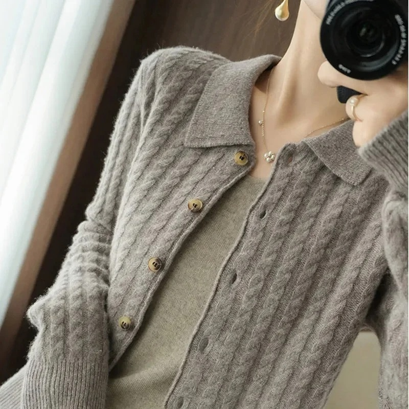 Levoire | Cardigan Femme Gilet Tricoté Avec Col Et Boutons Gris