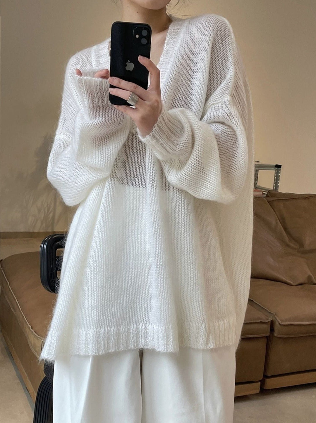 Levoire | Locker Tricoté Fin Creux Pull Blanc Une taille