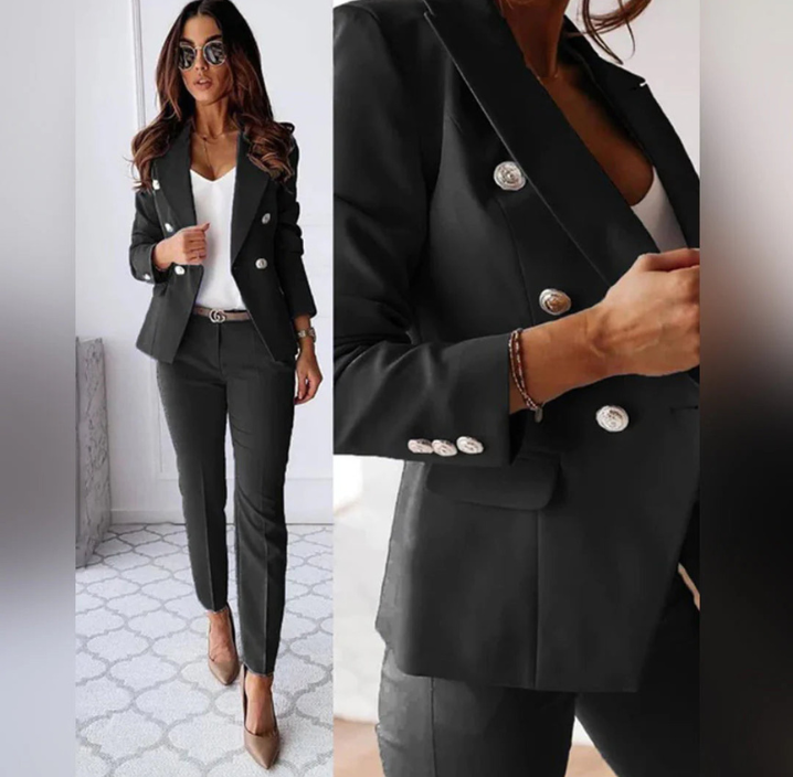 Levoire | Ensemble femme deux pièces blazer texturé et pantalon pour femmes Noir