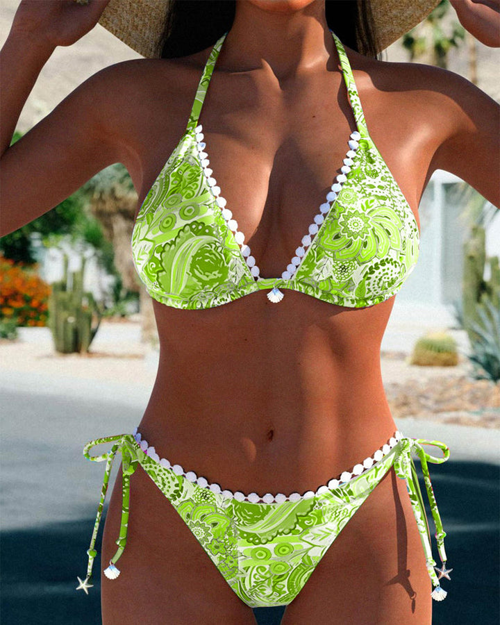 Levoire | Bikini Halter En Dentelle Patchwork Vert