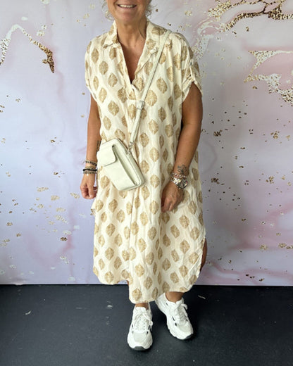 Levoire | Robe Décontractée À Décolleté En V Avec Imprimé Et Manches Courtes Pêche