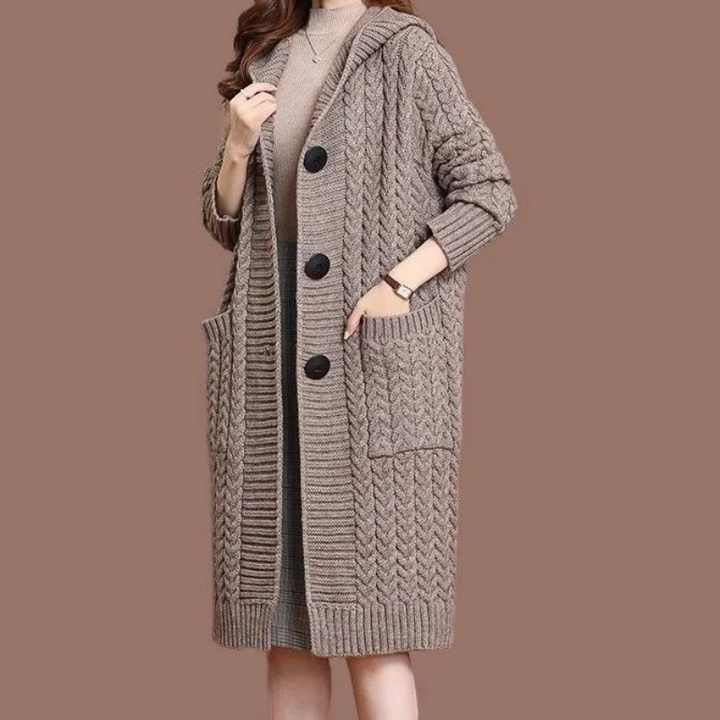 Levoire | Gilet à capuche pour femmes avec bouton et coupe longue Braun