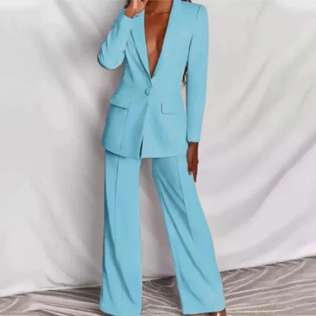 Levoire | Ensemble Deux Pièces Luxueux Pour Femme - Col En V Bleu clair