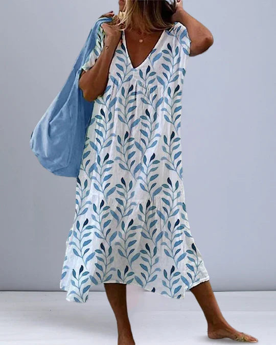 Levoire | Robe Midi Imprimé Feuilles Avec Coupe Fluide