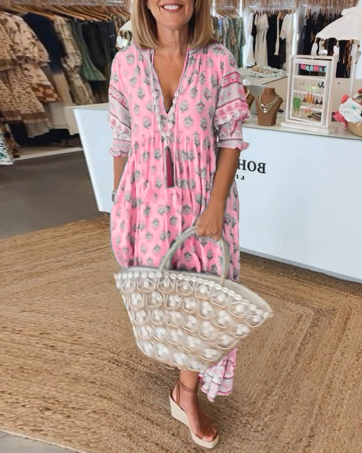 Levoire | Robe Maxi Bohémienne À Volants Pour Femmes Rosa