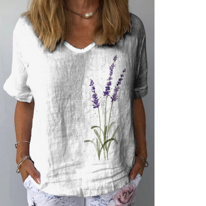 Levoire | Aquarelle-Lavande-Fleurs T-Shirt De Loisirs Imprimé