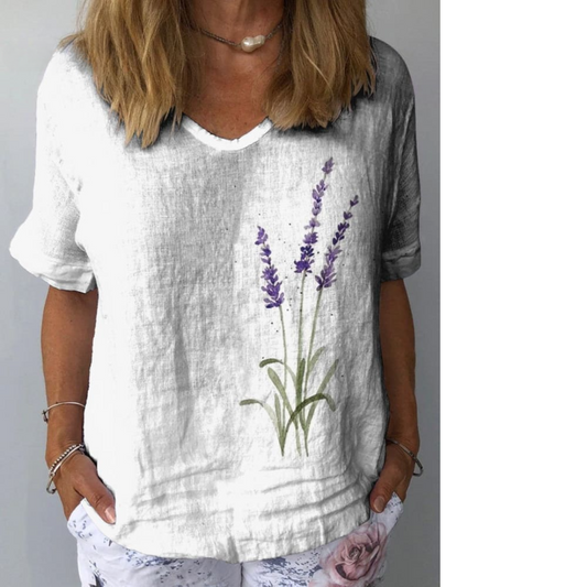 Levoire | Aquarelle-Lavande-Fleurs T-Shirt De Loisirs Imprimé