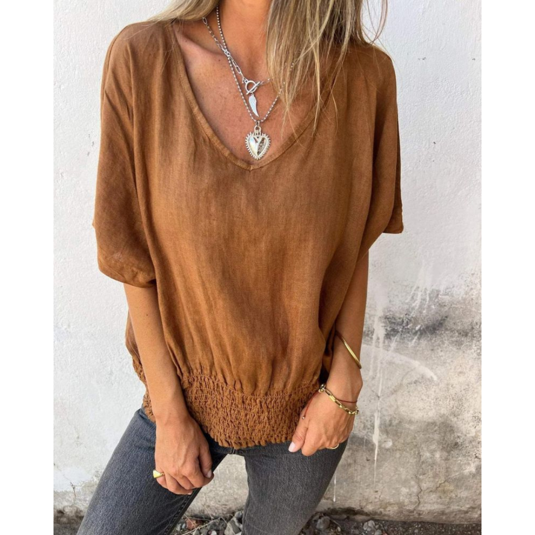 Levoire | Haut Décontracté À Col En V Pour - Femmes - Manches Courtes Marron